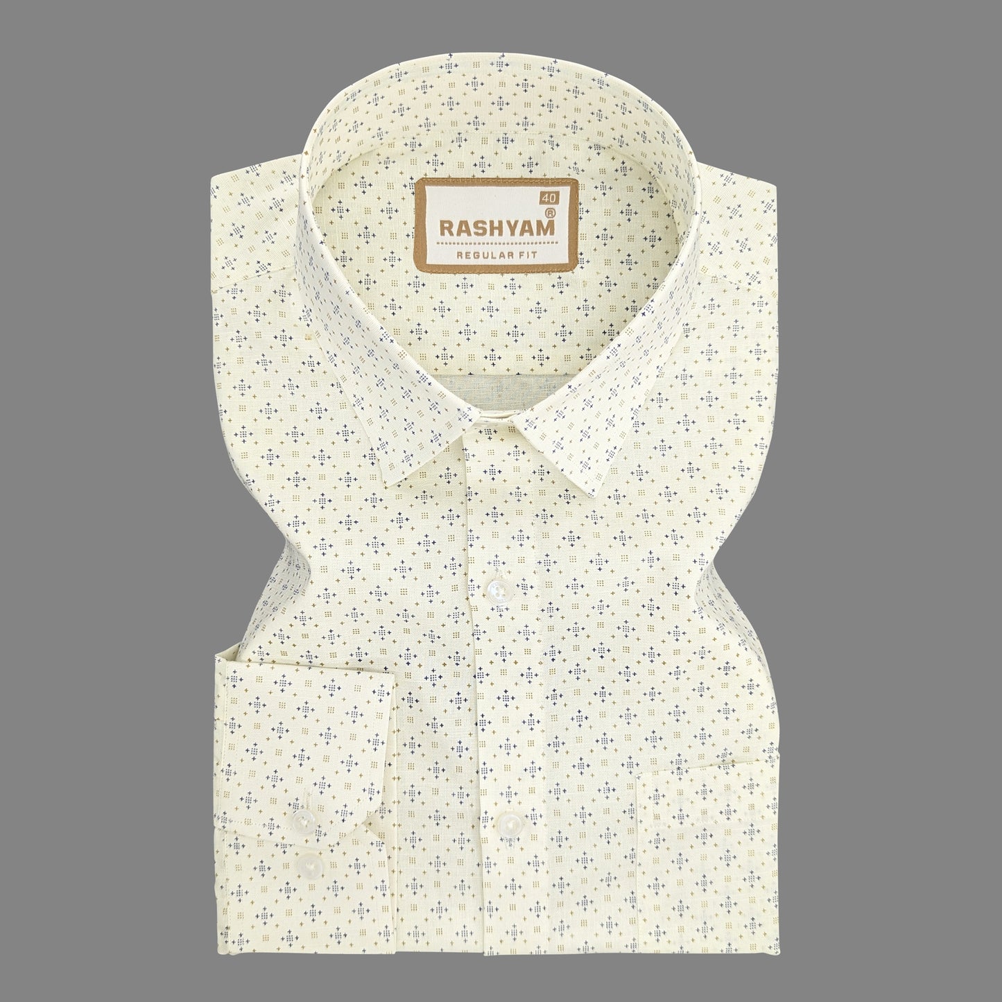 Premium Linen Cotton Vista Print On Cream Formal Shirt For Men