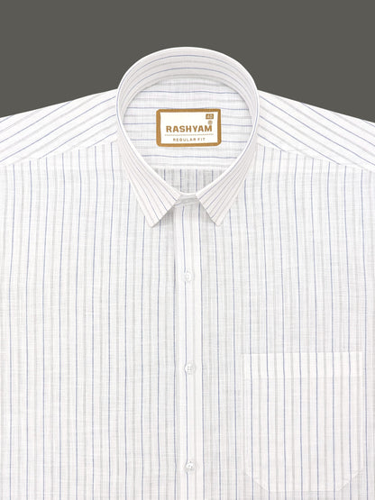 Arezzo Italian Premium Blue With Black Double Line On White Formal Shirt For Men