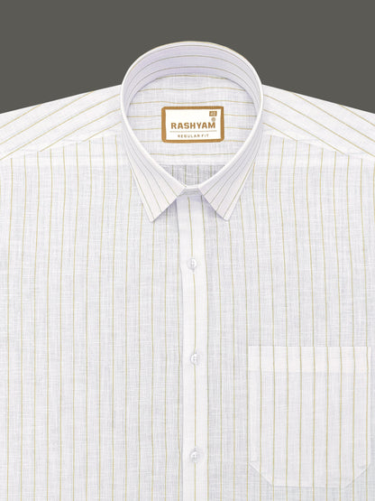 Arezzo Italian Premium Browny Line On White Formal Shirt For Men