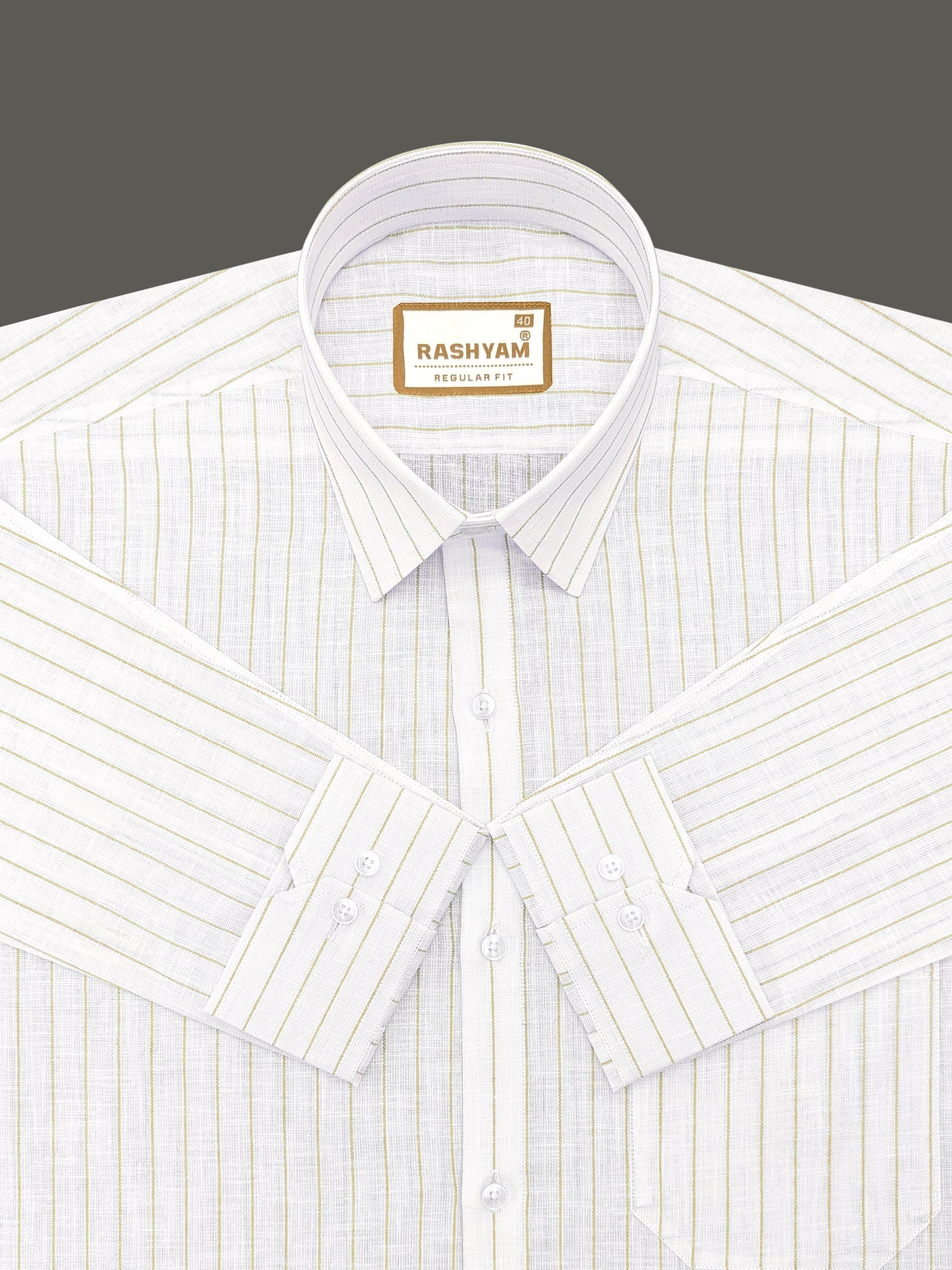 Arezzo Italian Premium Browny Line On White Formal Shirt For Men