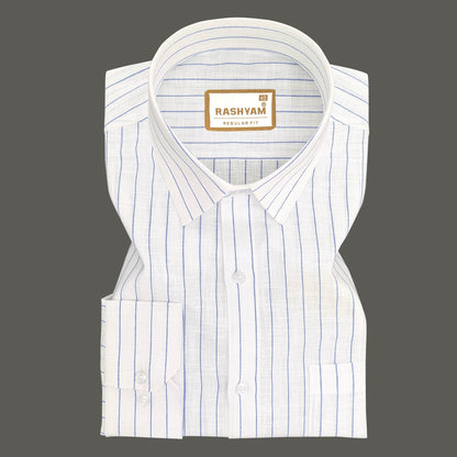 Arezzo Italian Premium Blue Line On White Formal Shirt For Men