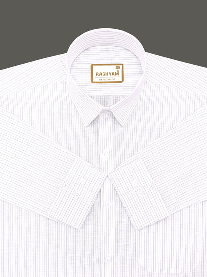 Arezzo Italian Premium Linen Blue And Black Line On White Formal Shirt For Men