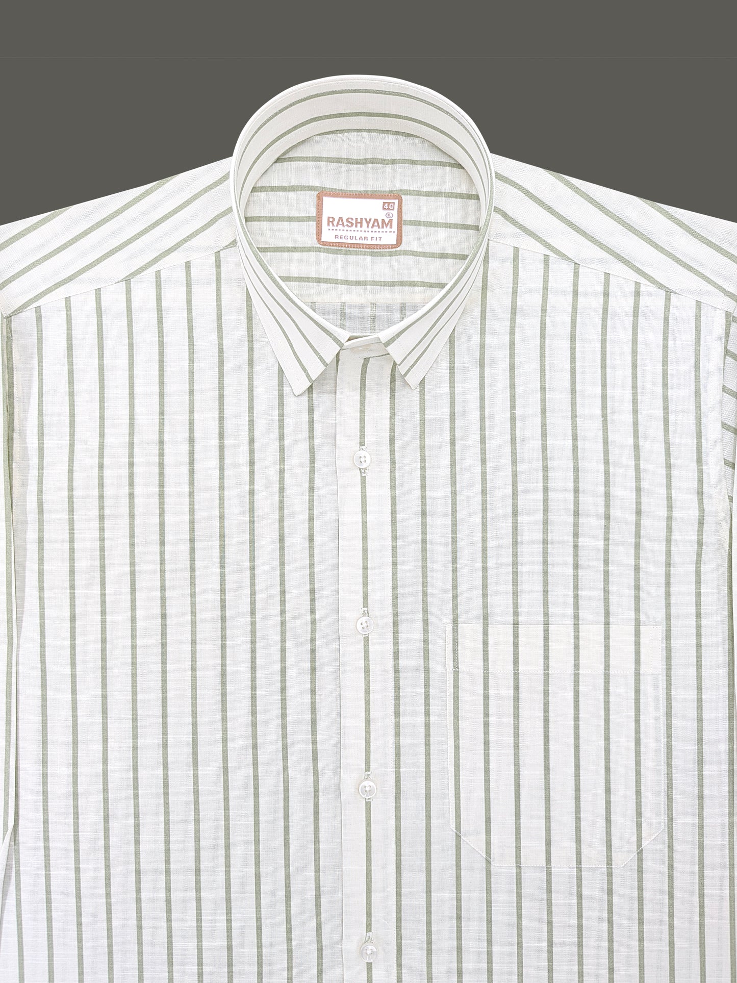 Italian Premium Linen Green Line On Cream Formal Shirt For Men