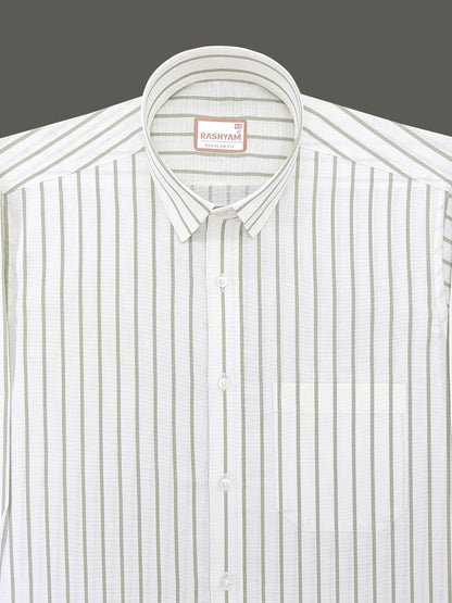 Italian Premium Linen Green Line On Cream Formal Shirt For Men