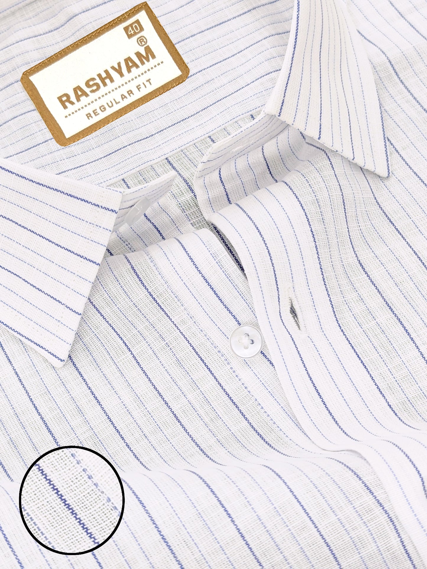 Arezzo Italian Premium Linen Blue And Blue Double Line On White Formal Shirt For Men