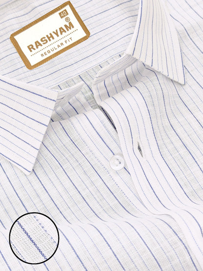 Arezzo Italian Premium Linen Blue And Blue Double Line On White Formal Shirt For Men