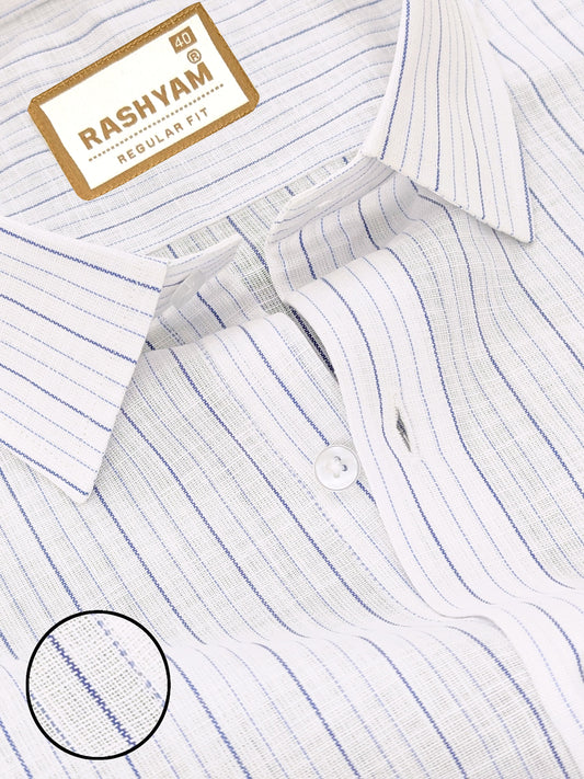 Arezzo Italian Premium Linen Blue And Blue Double Line On White Formal Shirt For Men