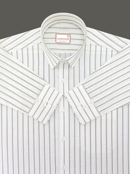 Italian Premium Linen Green Line On Cream Formal Shirt For Men