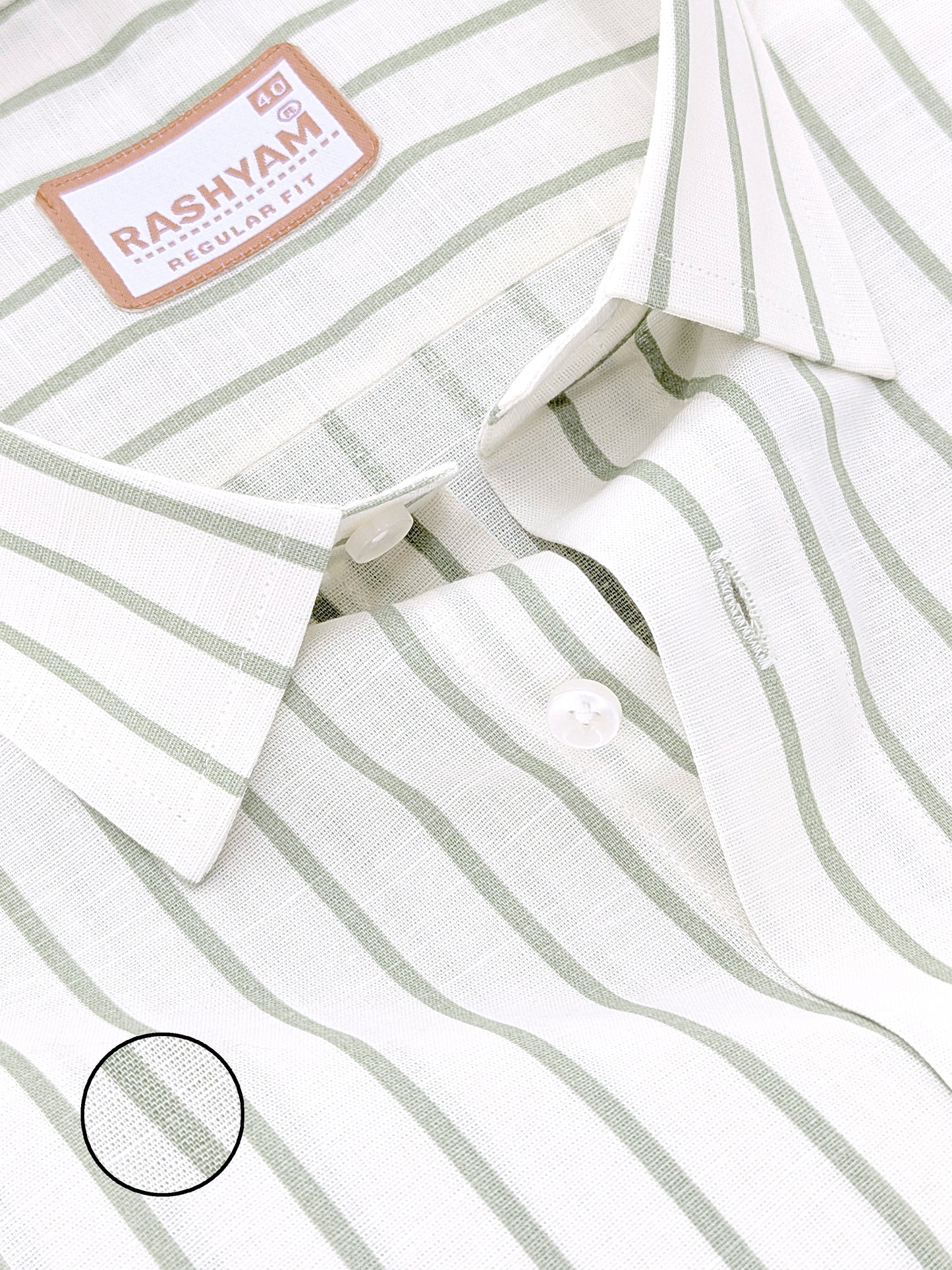 Italian Premium Linen Green Line On Cream Formal Shirt For Men
