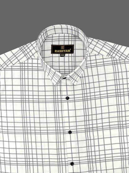 Palladio White With Gray Check Premium Cotton shirt for men