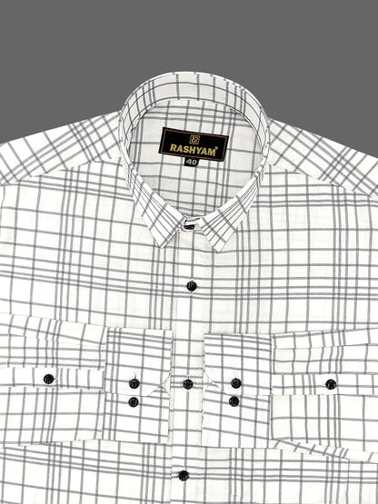 Palladio White With Gray Check Premium Cotton shirt for men