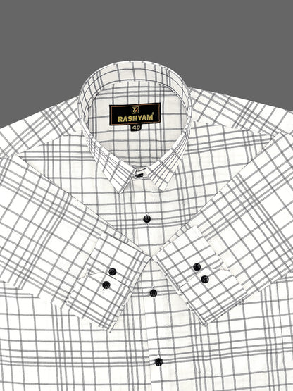 Palladio White With Gray Check Premium Cotton shirt for men