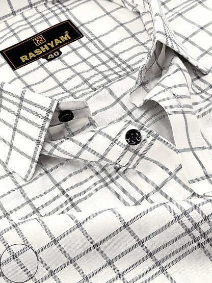 Palladio White With Gray Check Premium Cotton shirt for men