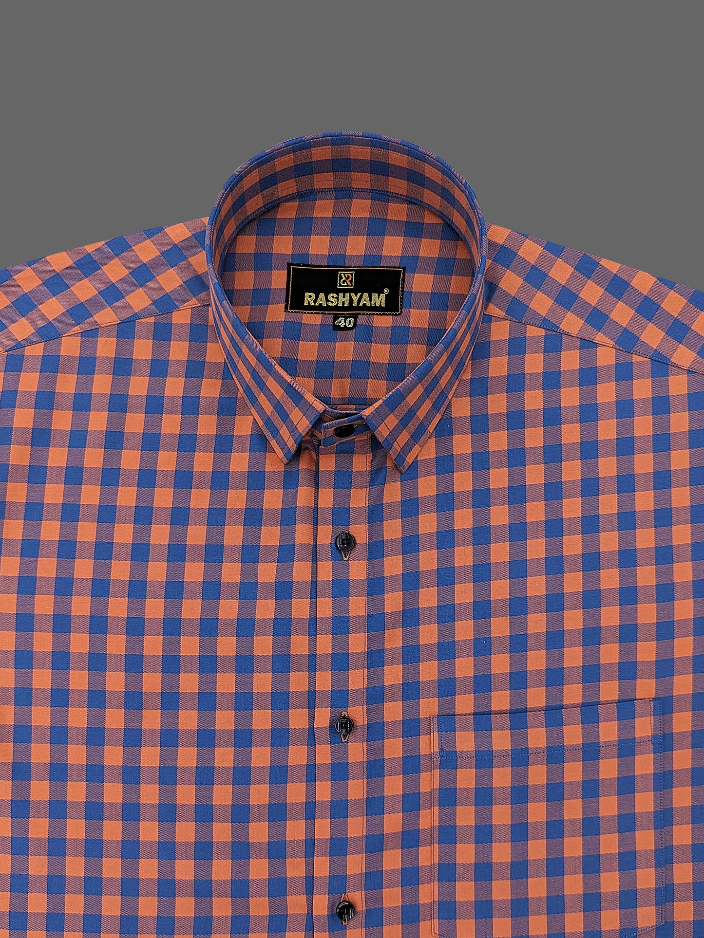 Cascia Lapish Blue with Orange Checks Luxurious Giza Cotton Shirt