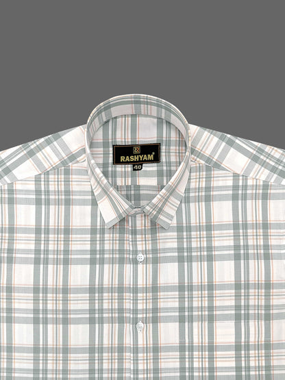 Antonello Green And Peach Multi Checks Premium Cotton Shirt