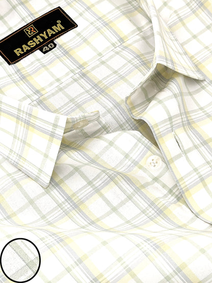 Antonello Green and Yellow Multi Checks Premium Cotton Formal Shirt for men