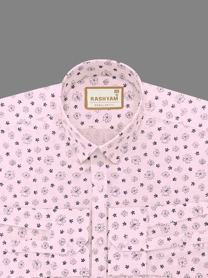 Luxurious Italian Linen Cotton Light Pink Printed Shirt