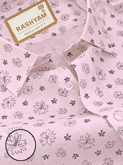 Luxurious Italian Linen Cotton Light Pink Printed Shirt