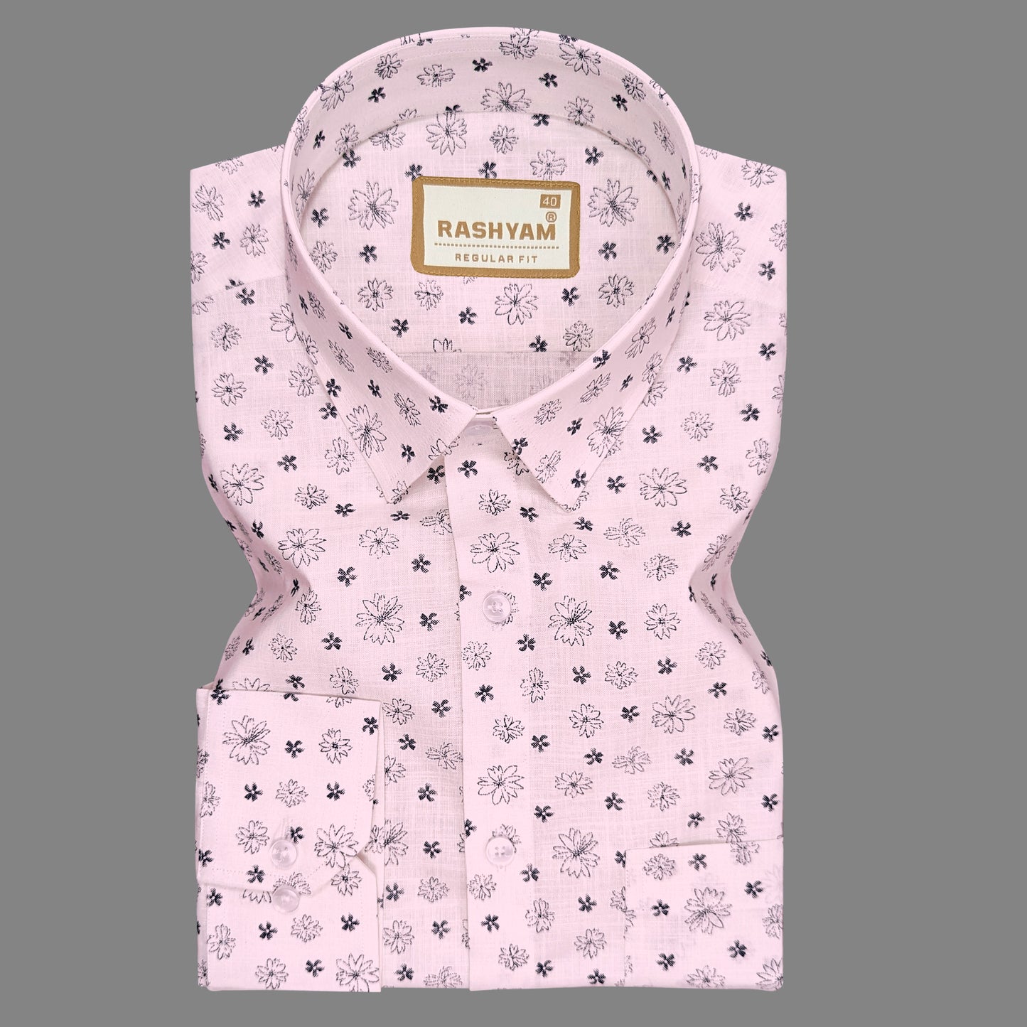 Luxurious Italian Linen Cotton Light Pink Printed Shirt