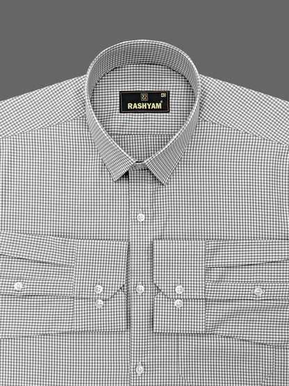 Vernazza Grey Gingham Checked Formal Cotton Shirt for men