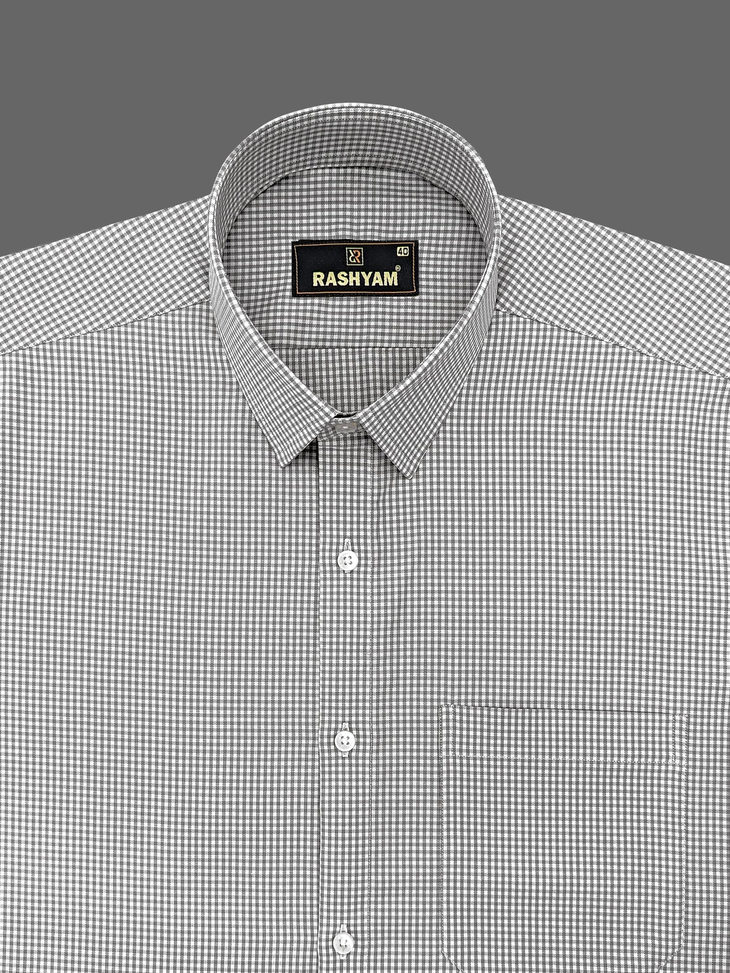 Vernazza Grey Gingham Checked Formal Cotton Shirt for men