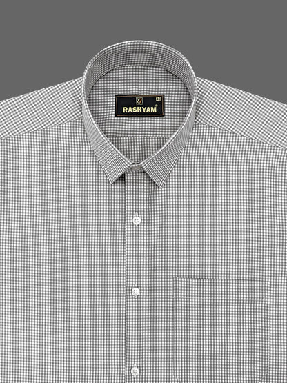 Vernazza Grey Gingham Checked Formal Cotton Shirt for men