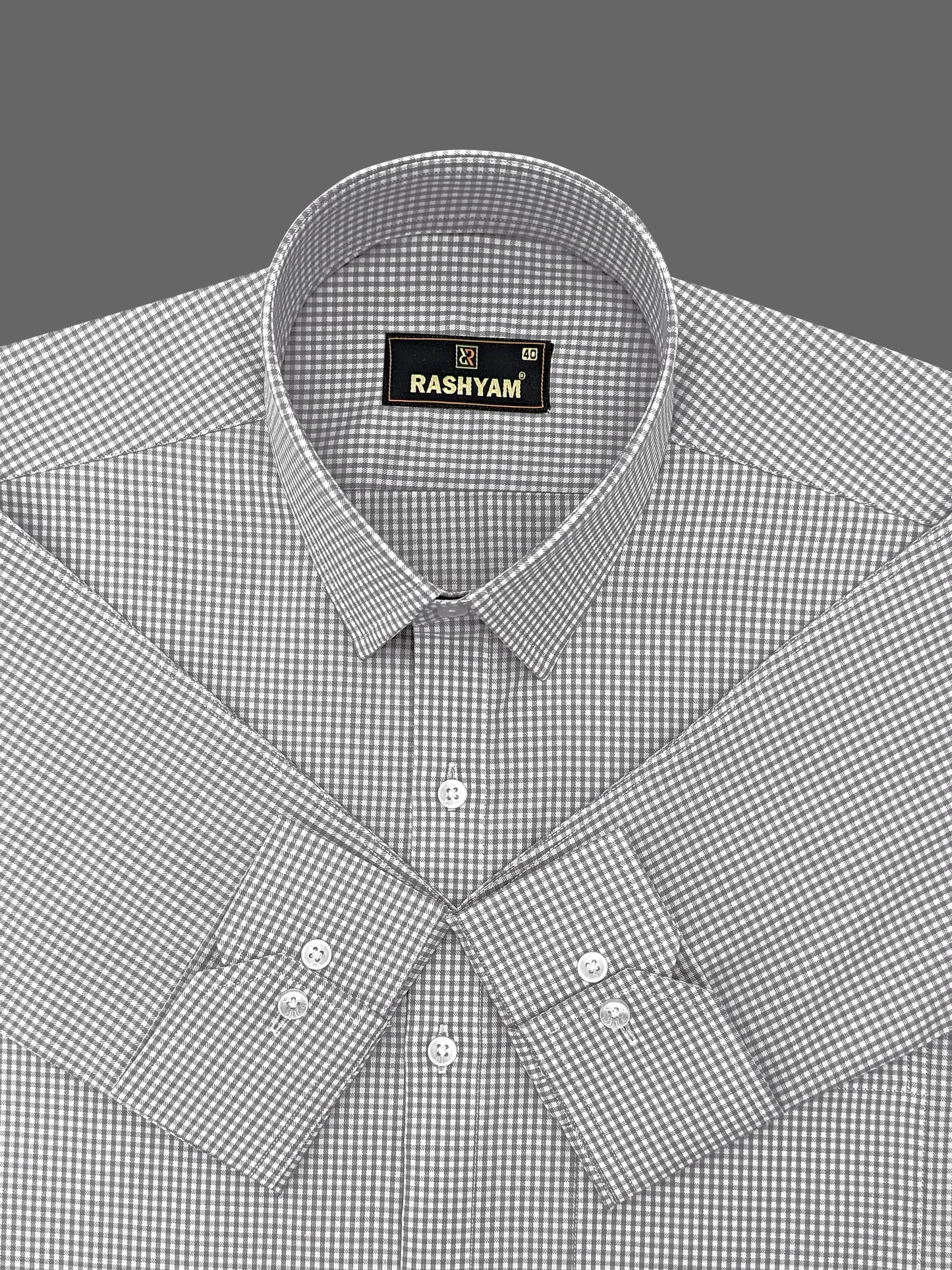 Vernazza Grey Gingham Checked Formal Cotton Shirt for men