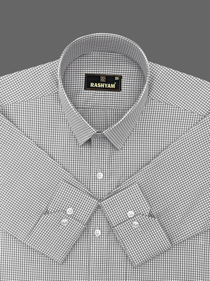 Vernazza Grey Gingham Checked Formal Cotton Shirt for men