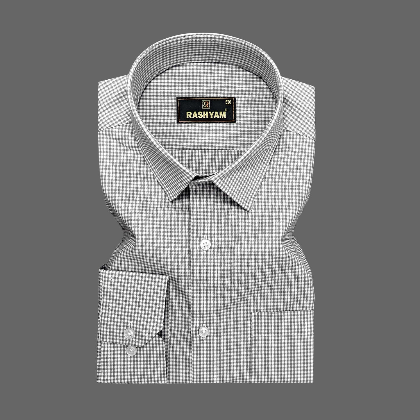 Vernazza Grey Gingham Checked Formal Cotton Shirt for men