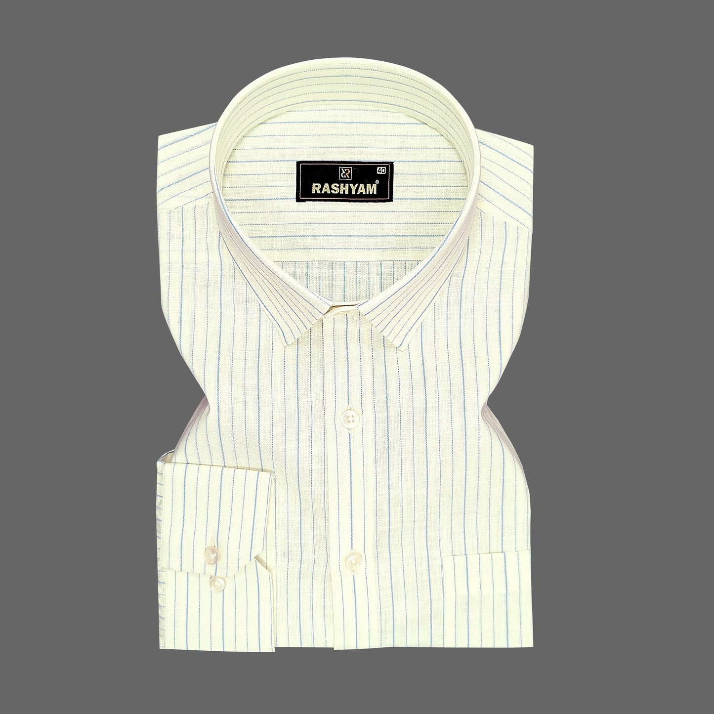 Light Lemon Yellow With Blue Line Luxurious Italian Linen Cotton Shirt