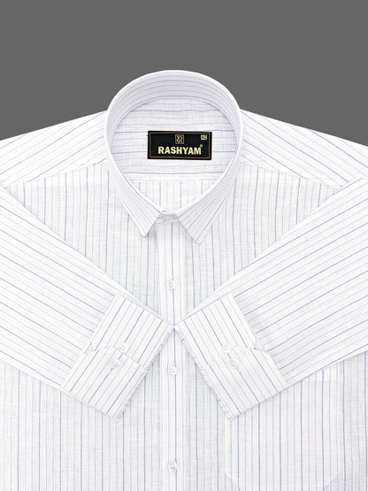 Bright White With Blue Line Luxurious Italian Linen Cotton Shirt