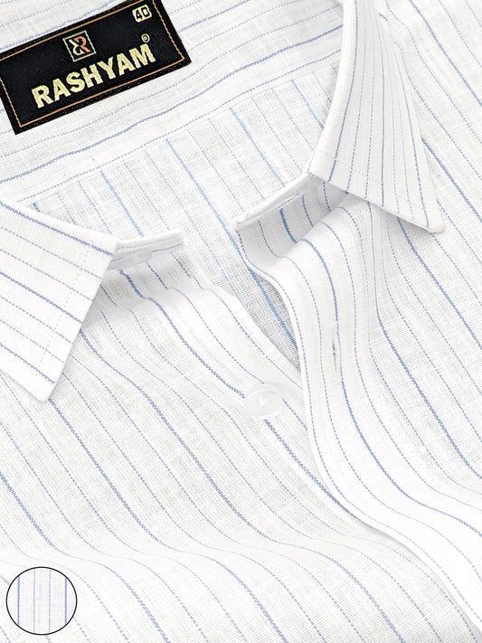 Bright White With Blue Line Luxurious Italian Linen Cotton Shirt