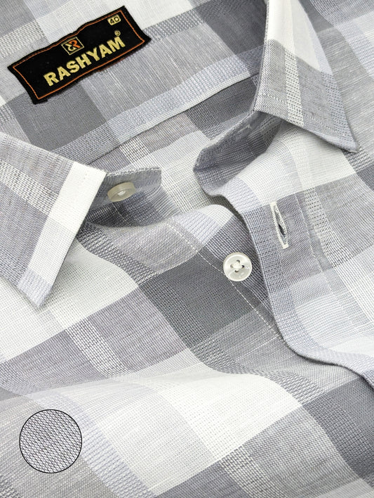 Premium Martini White WIth Grey Checks Italian Linen Shirt For Men