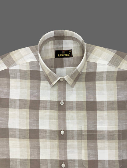 Premium Martini Brown Checks Italian Linen Shirt For Men