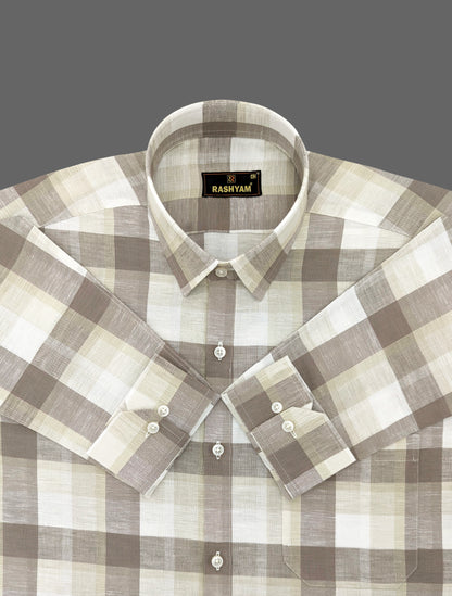 Premium Martini Brown Checks Italian Linen Shirt For Men