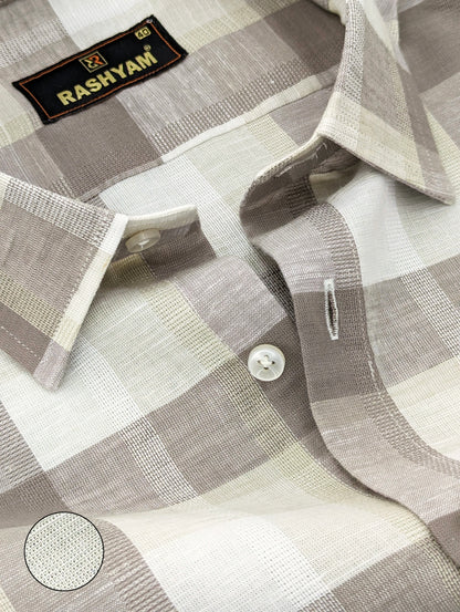 Premium Martini Brown Checks Italian Linen Shirt For Men