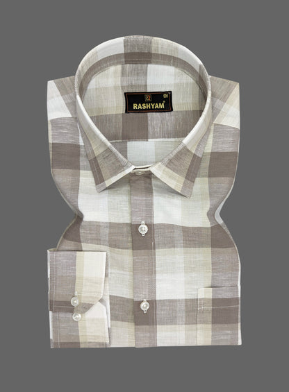 Premium Martini Brown Checks Italian Linen Shirt For Men