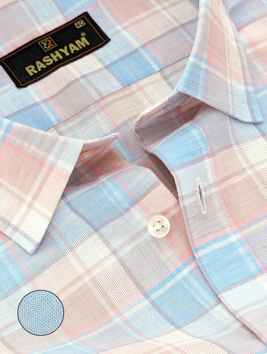 Premium Martini Pink WIth Blue Checks Italian Linen Shirt For Men