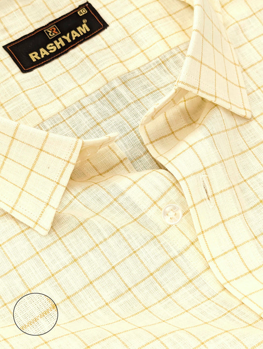 Butter Scotch Yellow Checks Luxurious Italian Linen Cotton Shirt