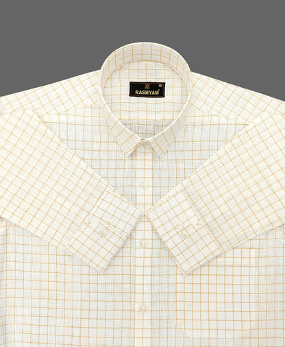 Cream White With Checks Luxurious Italian Linen Cotton Shirt