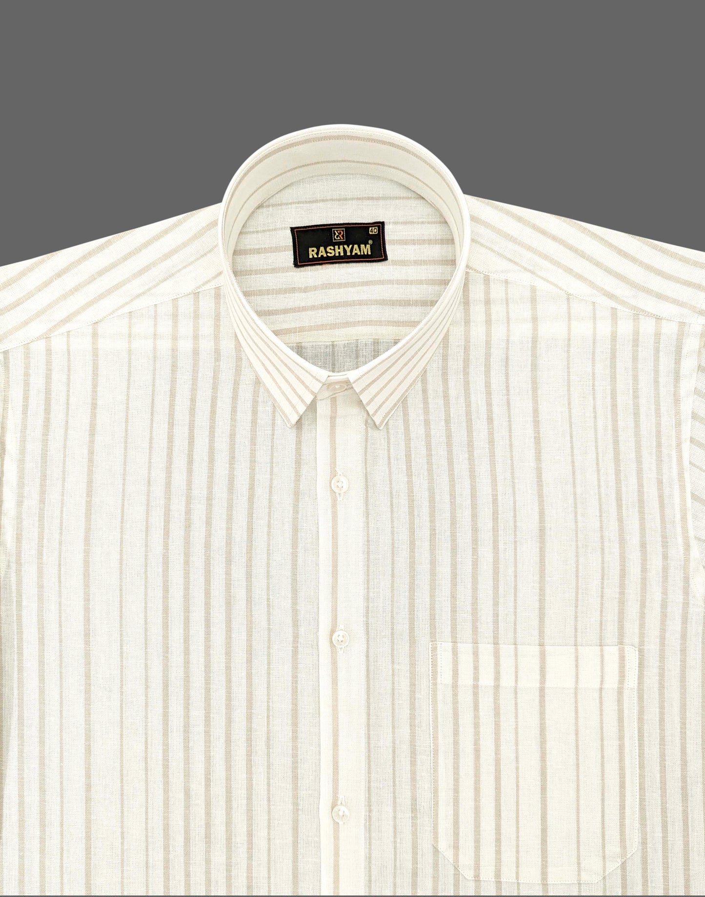 Creamy White With Almond Line Luxurious Italian Linen Cotton Shirt