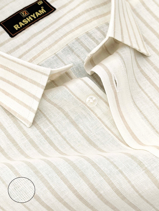 Creamy White With Almond Line Luxurious Italian Linen Cotton Shirt