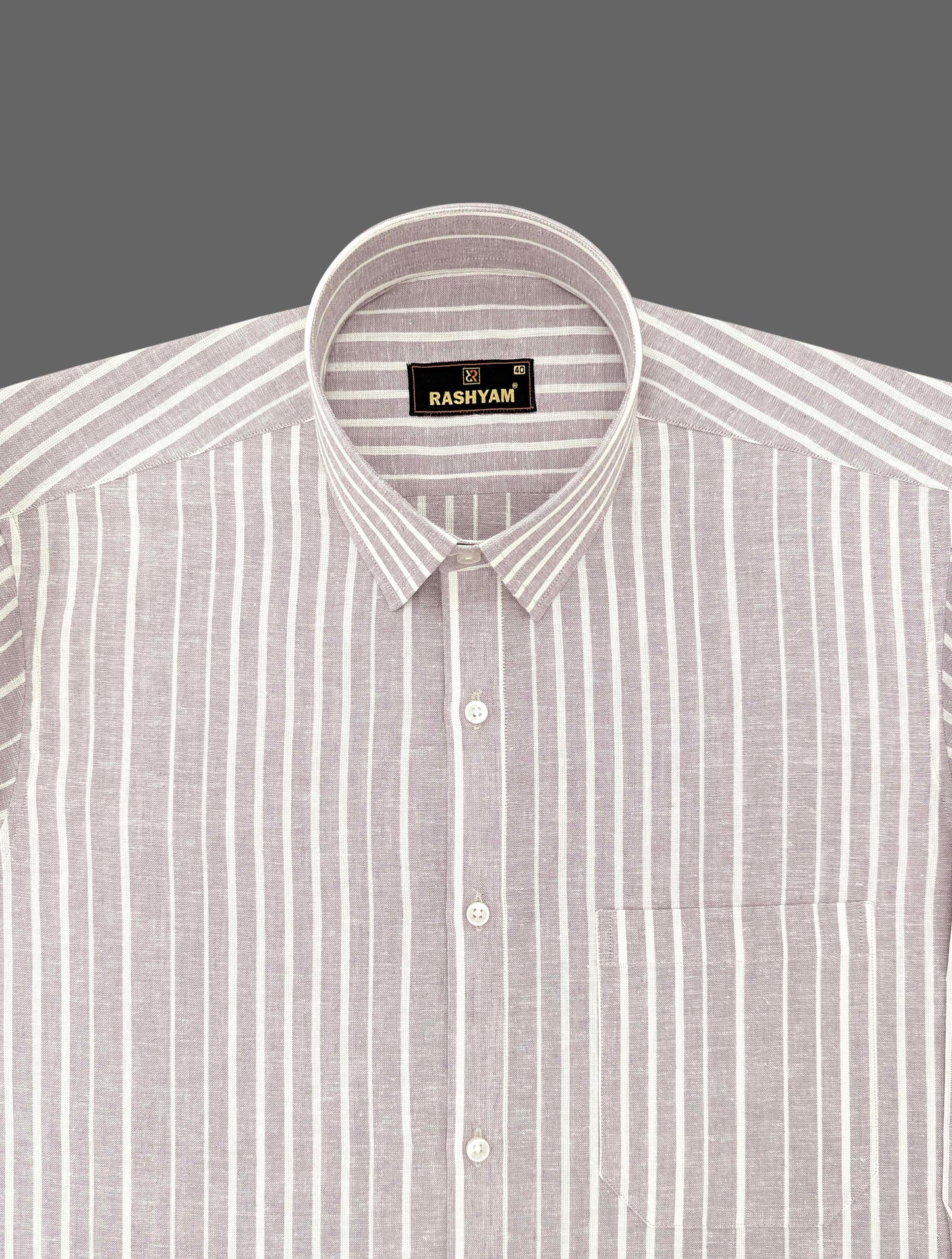 Dusty Grey With Cream Line Luxurious Italian Linen Cotton Shirt