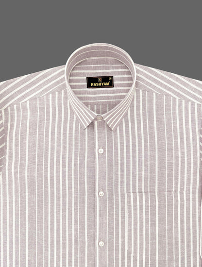 Dusty Grey With Cream Line Luxurious Italian Linen Cotton Shirt