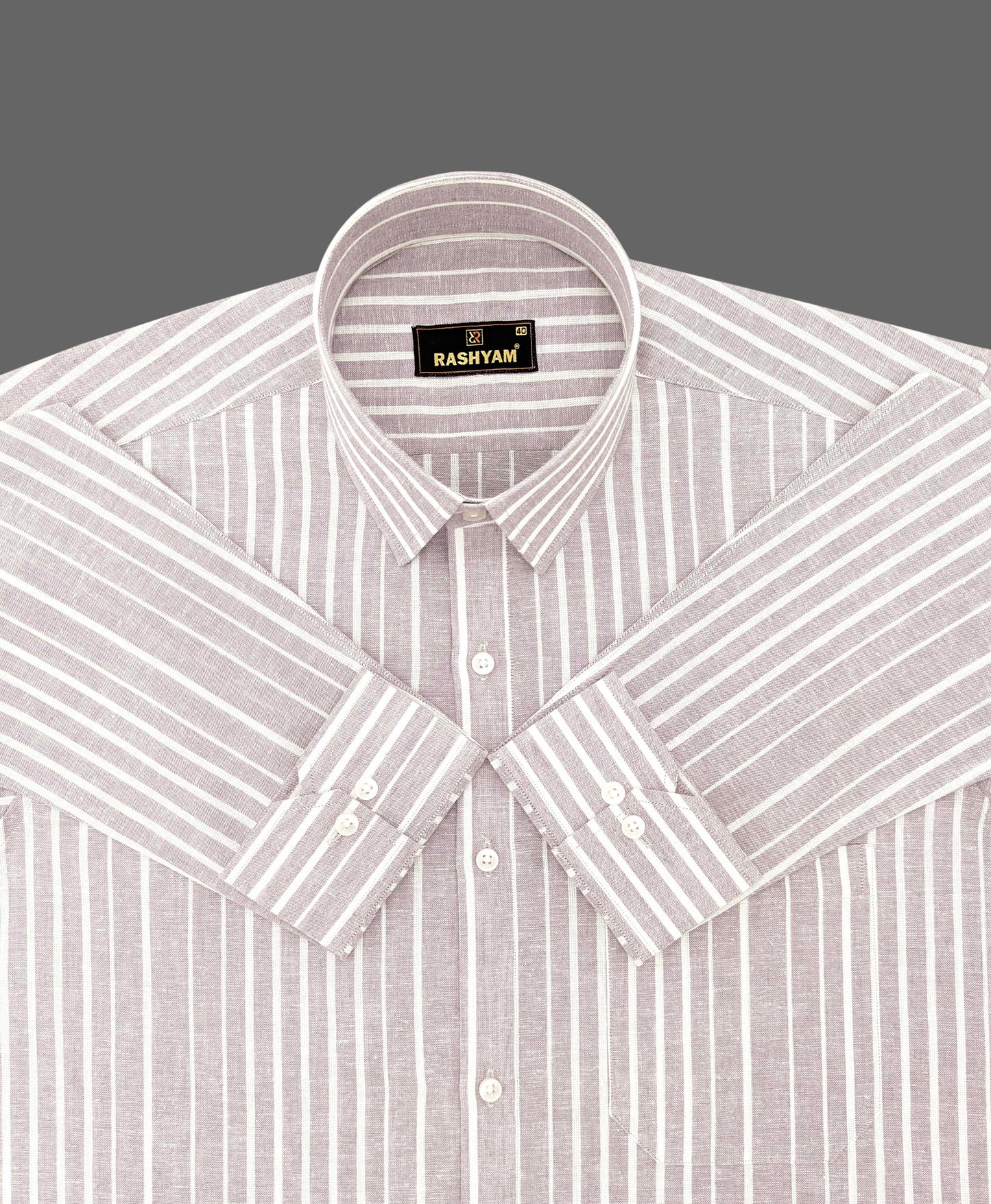 Dusty Grey With Cream Line Luxurious Italian Linen Cotton Shirt