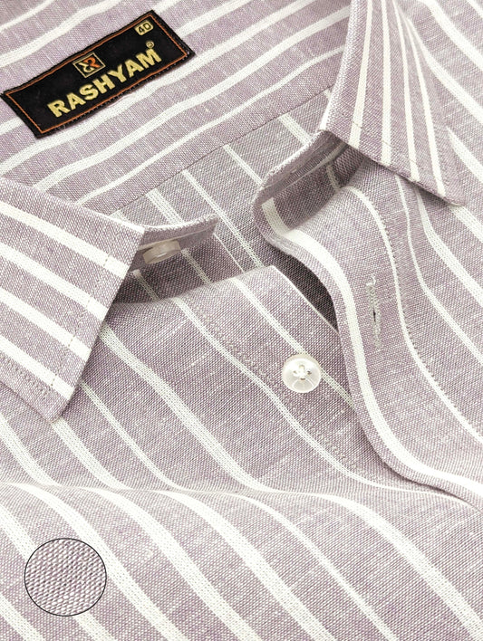 Dusty Grey With Cream Line Luxurious Italian Linen Cotton Shirt