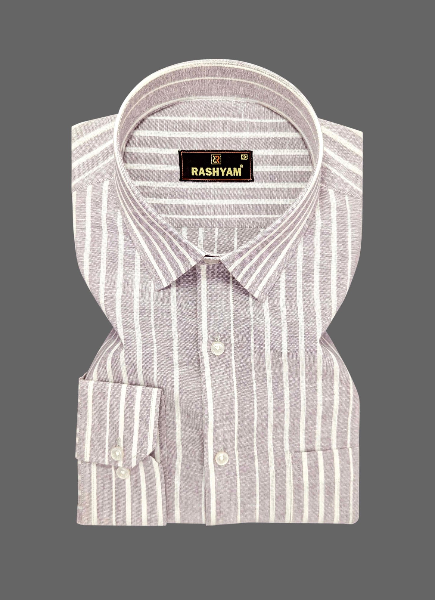 Dusty Grey With Cream Line Luxurious Italian Linen Cotton Shirt