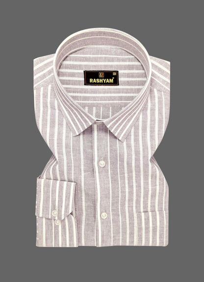 Dusty Grey With Cream Line Luxurious Italian Linen Cotton Shirt