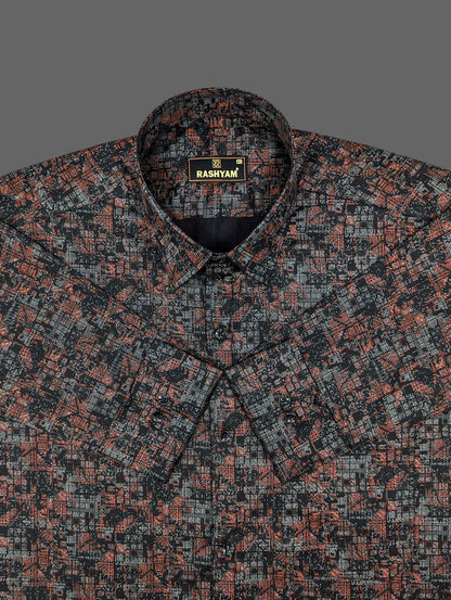 Spello Black Printed Luxurious Giza Cotton Formal Shirt For Men