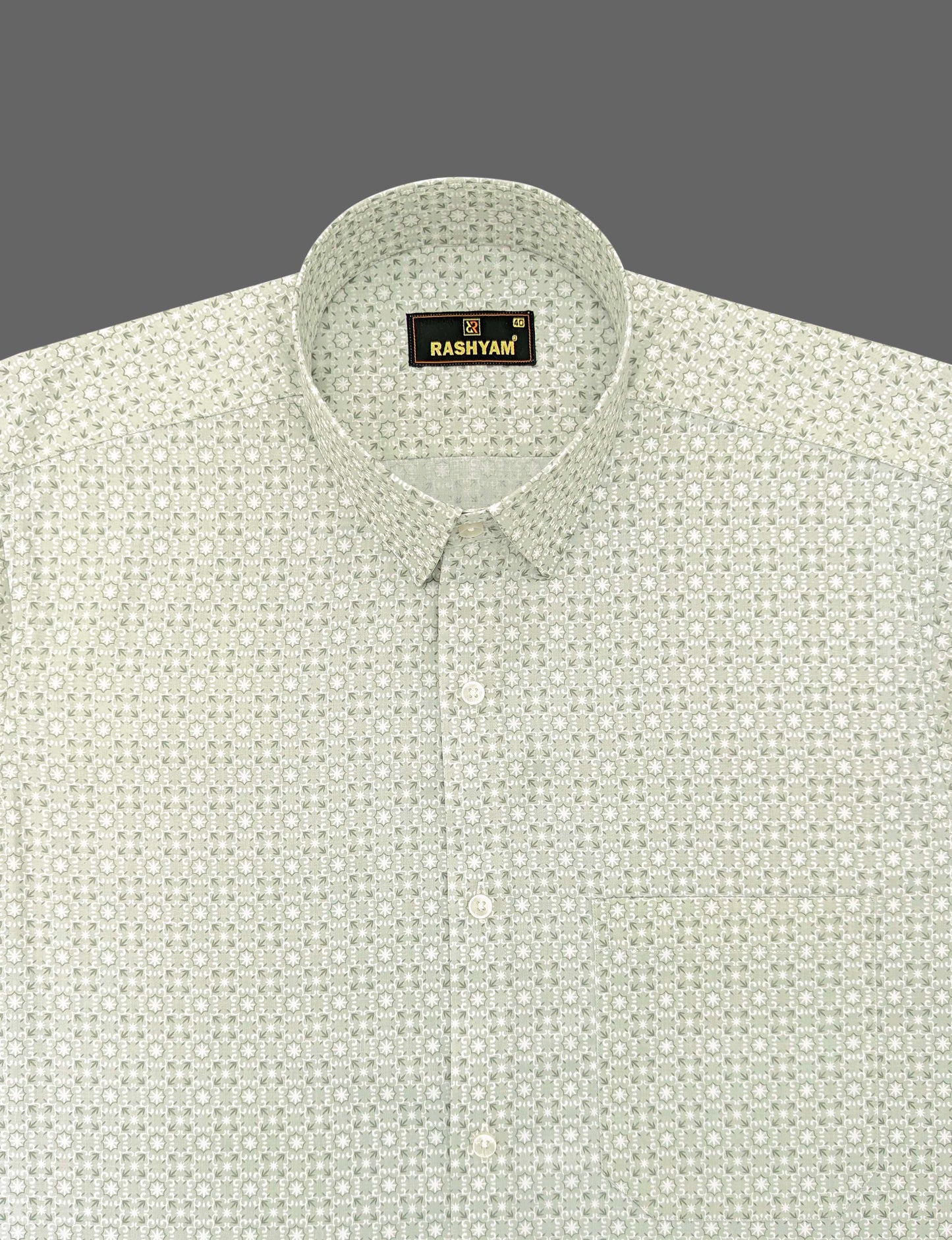 Spello Granite Green Printed Luxurious Giza Cotton Formal Shirt For Men